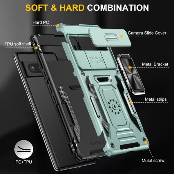 Armor Series Google Pixel 9-etui Støtsikkert og fleksibelt telefondeksel med kickstand og skyvbart linseskjerm - Grønn Green