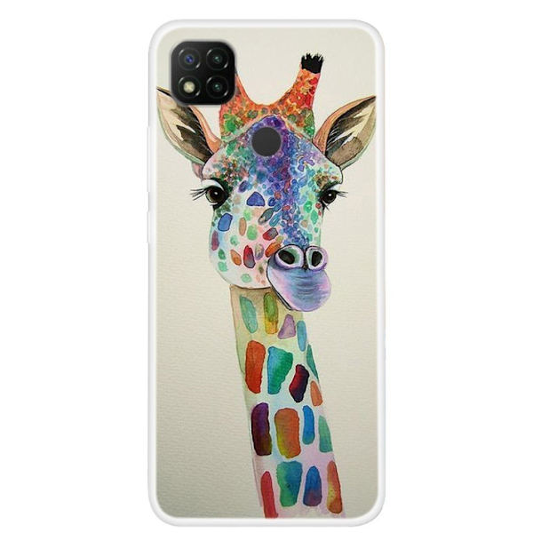 Deco Xiaomi Redmi 9C Etui - Farverig giraf Multicolor