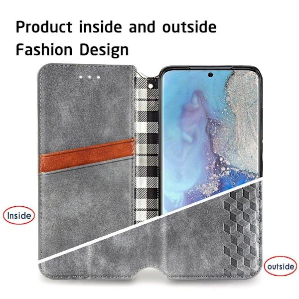 Läderfodral med A Snygg Rhombus Avtryck till Samsung Galaxy S20 Ultra - Grå Silvergrå
