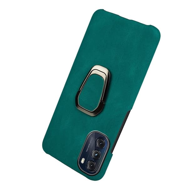 Stötsäkert läderfodral med oval kickstand för Motorola Moto G (2022) - Mörkgrön Grön