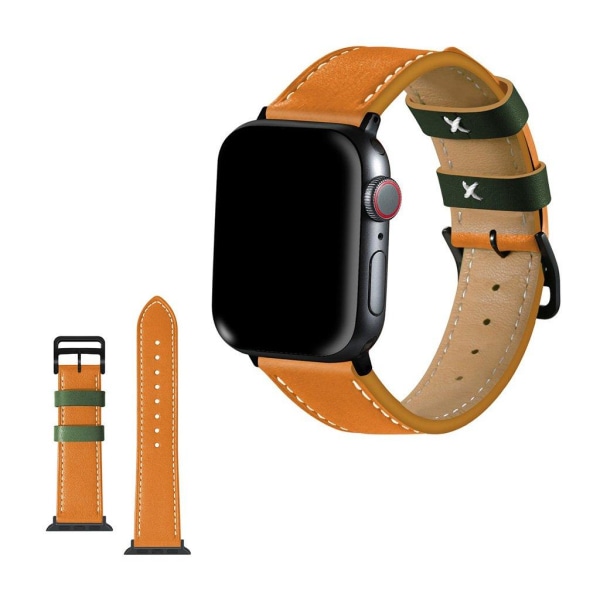 Apple Watch Series 5 44mm kontrast urrem i ægte læder - Orange Orange