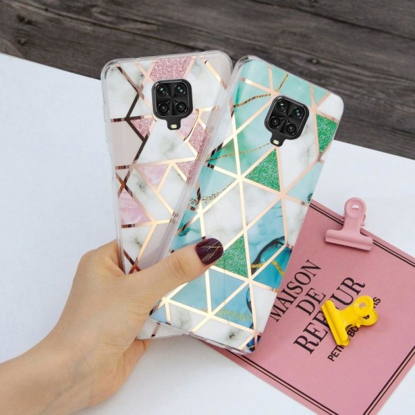 Marble Xiaomi Redmi Note 9 Pro / 9s Etui - Cyan / Hvid Green