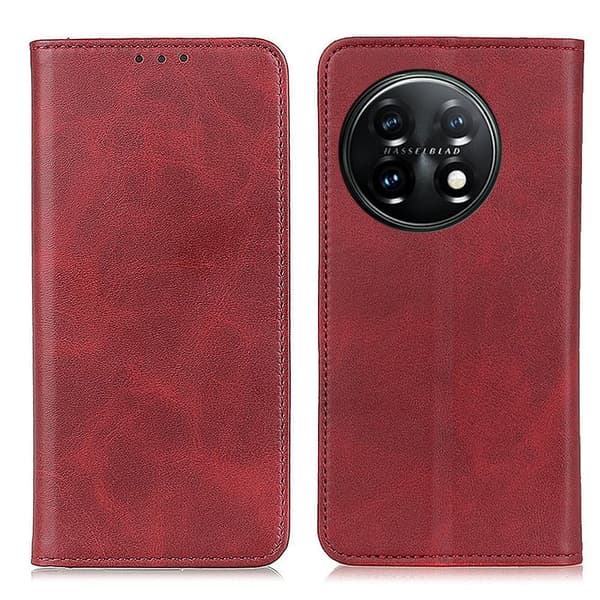 Flip Etui med Pung i Ekte Lær til OnePlus 11 - Rød Red