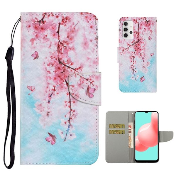 Wonderland Samsung Galaxy A32 5G flip kuoret - Elävä Kukka Pink