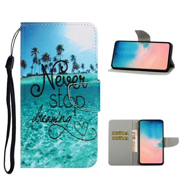 Wonderland Samsung Galaxy A51 flip kuoret - Never Stop Dreaming Blue