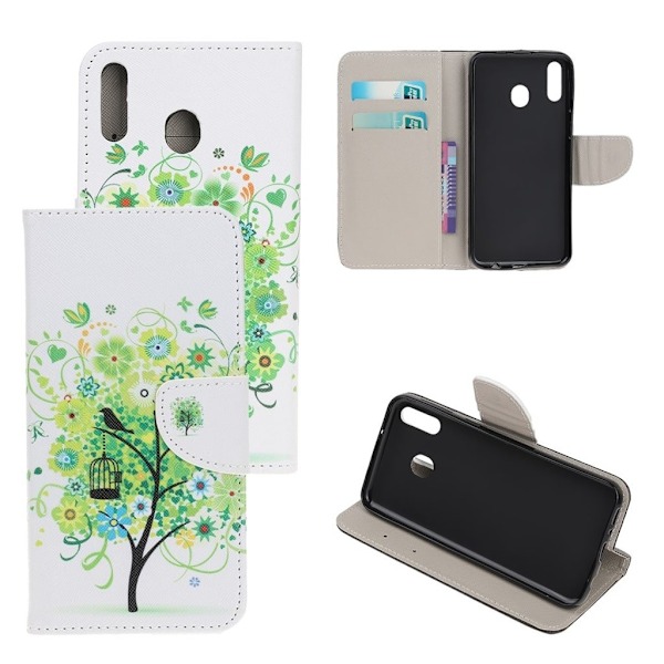 Wonderland Samsung Galaxy A20e etui - Grønt Træ med Fuglebur Green