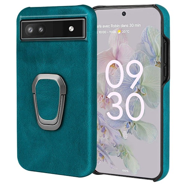 Stötsäkert läderfodral med oval kickstand för Google Pixel 6a - Cyan Grön