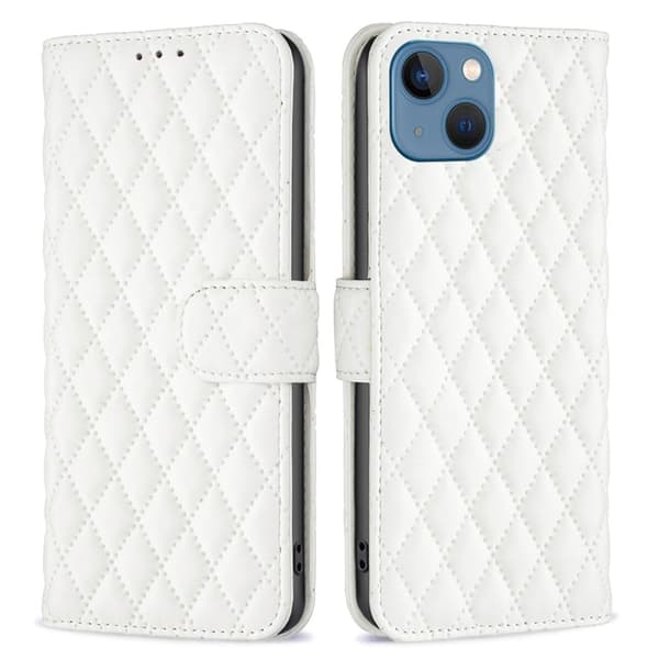 Rombemønster, matt flip-deksel for iPhone 13 - Hvit White