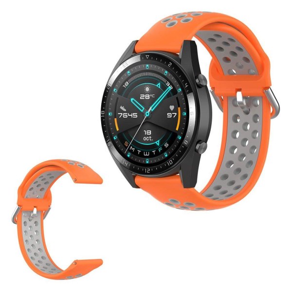 Samsung Galaxy Watch (46mm) / Gear S3 / Huawei Watch GT 2e / GT / GT 2 42mm / 46mm tofarvet silikone urrem - Orange / grå Orange