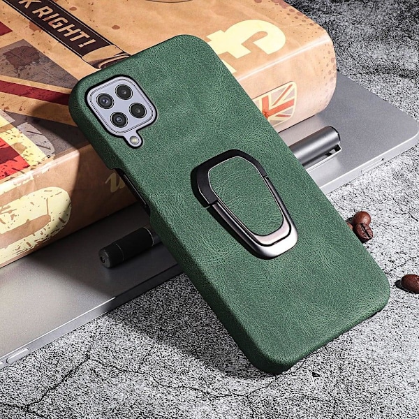 Stötsäkert läderfodral med oval kickstand för Samsung Galaxy A22 4G - Grön Grön