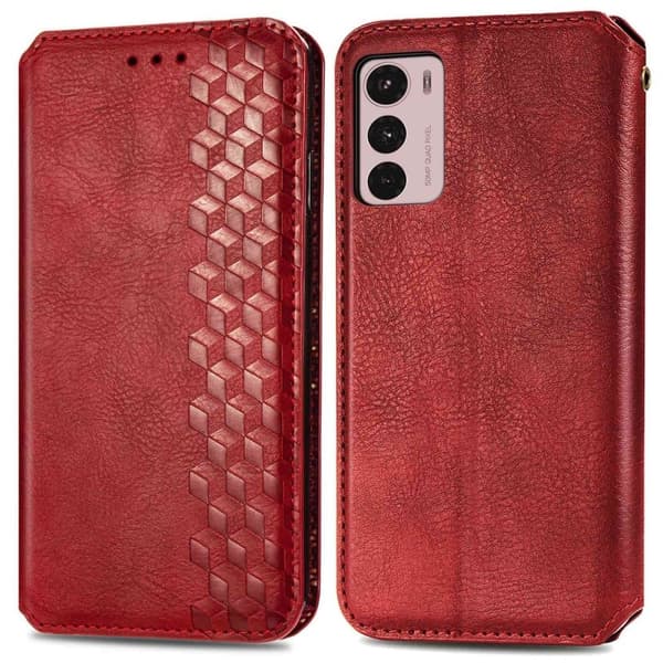 Läder Motorola Moto G42 fodral med romb-design - Röd Röd