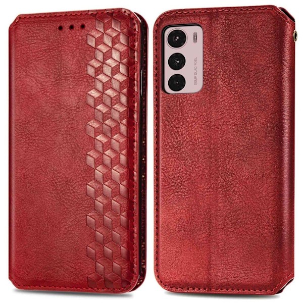 Nahkakotelo With A Stylish Rhombus Imprint For Motorola Moto G42 - Punainen Red