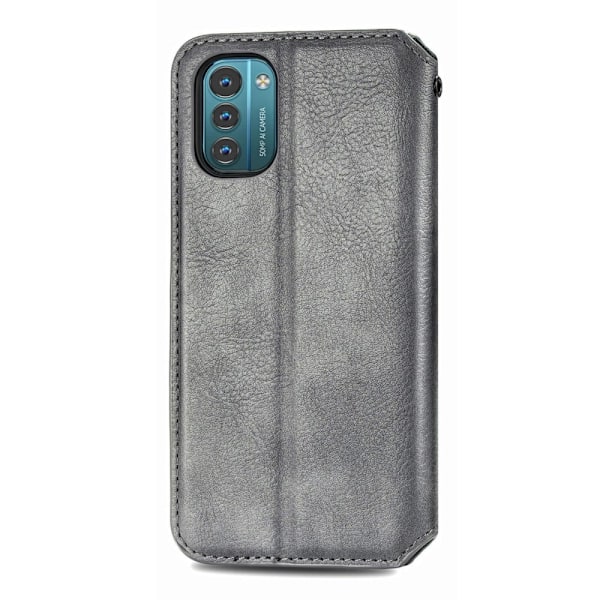 Læder Etui med A Stilfuldt Rhombus Tryk til Nokia G21 / G11 - Grå Silver grey