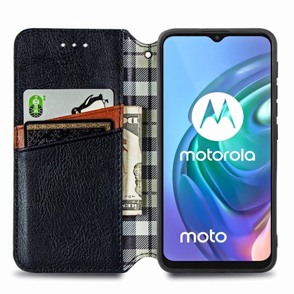 Läder Motorola Moto G10 fodral med romb-design - Svart Svart