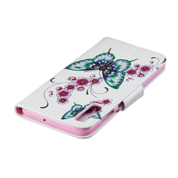 Samsung Galaxy A70 mønster læretui - Butterfly og Flower Multicolor