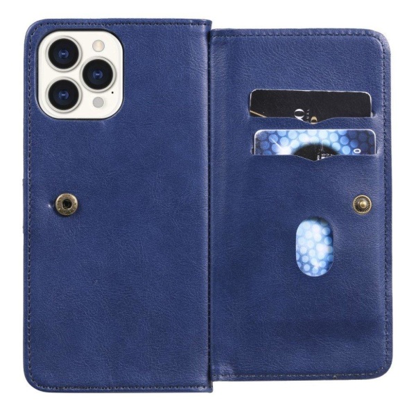 10-slot Lompakko Suojakotelo For iPhone 13 Pro Max - Tummansininen Blue