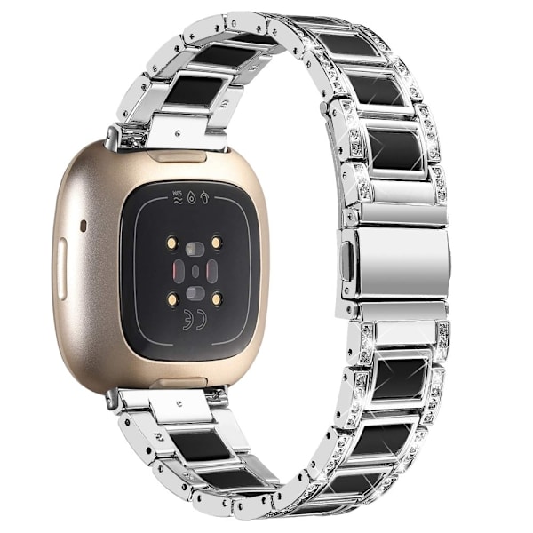 Fitbit Sense / Versa 3 urrem med rhinestone-dekor i resinblok - Sølv / Sort Silver grey