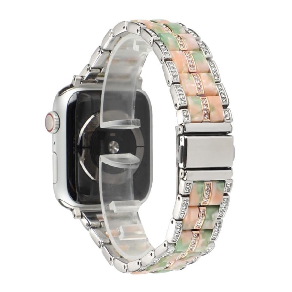 Apple Watch 42mm - 44mm urrem i rustfrit stål med rhinestone-dek Pink