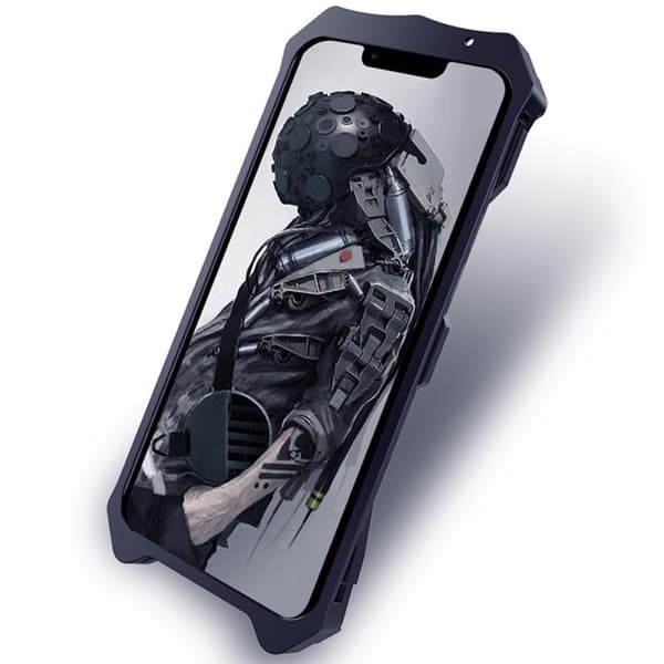 iPhone 14 Pro Max metallmekanisk utrustning med ett skydd i dödskallestil - Svart Svart