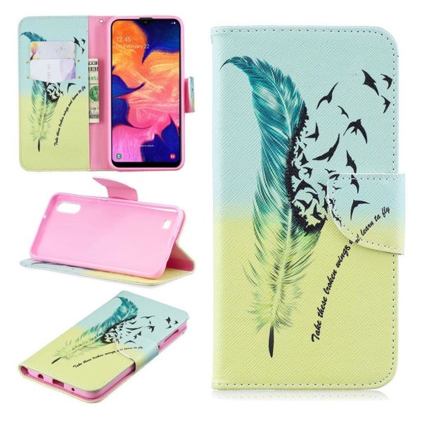 Wonderland Samsung Galaxy A10 etui - Fjermønster Multicolor