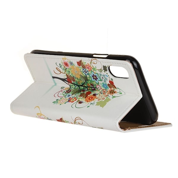 iPhone Xs Max mønstret læder flip cover - Blomster Træ Med Frugter Multicolor