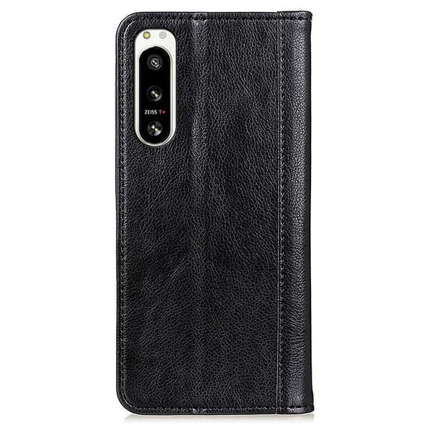 Sony Xperia 5 IV ægte læderetui med magnetisk lukning - Sort Black