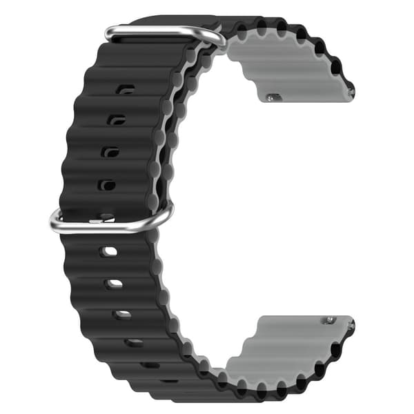 22 mm universal klockarmband i silikon i vågig stil - Svart / Grå Silvergrå