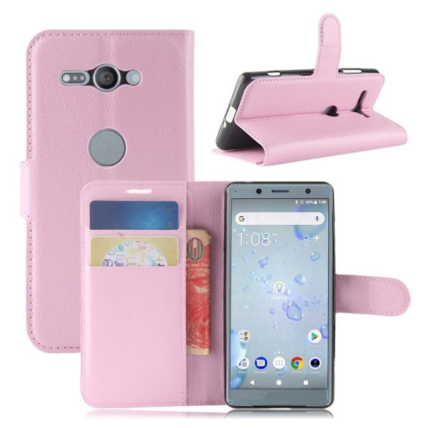 Sony Xperia XZ2 Compact litchi tekstur PU læder flip etui - Pink Pink
