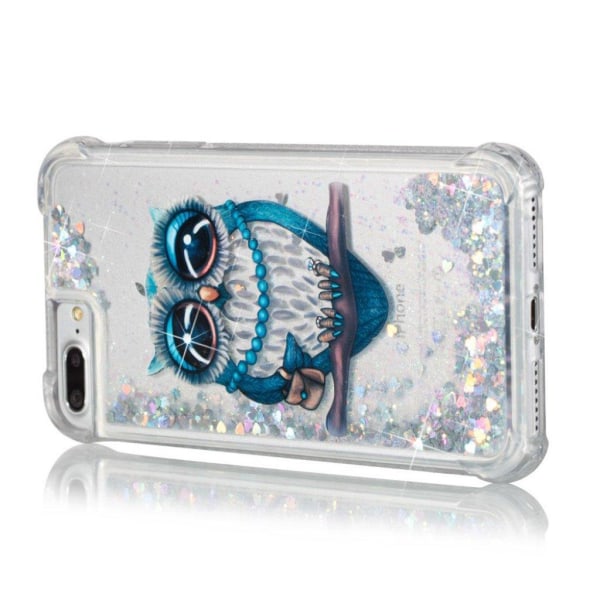 iPhone 7 Plus / 8 Plus stødsikkert etui med flydende glitterpulver - Elegant Owl Multicolor