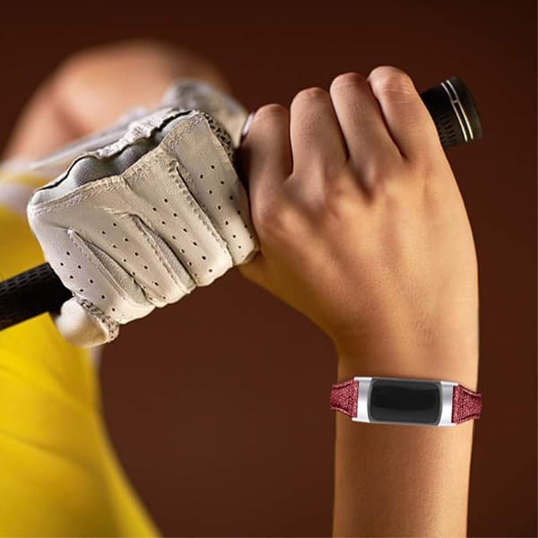 Fitbit Charge 5 slim urrem i ægte læder - Glitrende Rød Red