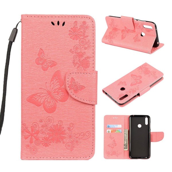 Butterfly Huawei Y6 2019 nahkakotelo - Pinkki Pink