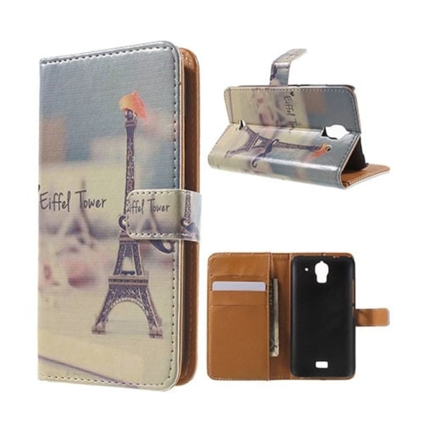 Moberg Huawei Y360 Nahkakotelo Korttitaskuilla - Eiffel Torni Multicolor