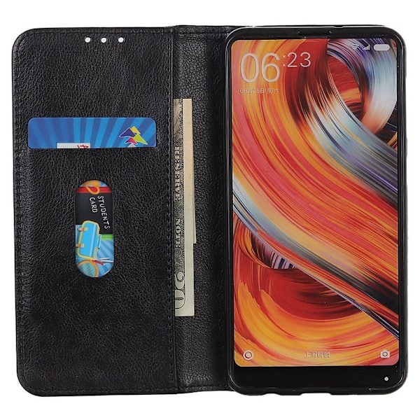 Xiaomi Redmi Note 11E / Xiaomi Redmi 10 ægte læderetui med magnetisk lukning - Sort Black