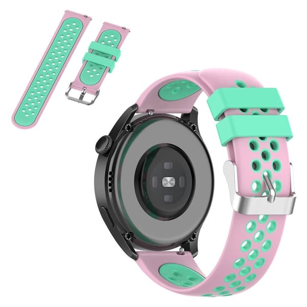 22mm Universal tofarvet sporty silikone urrem - Lyserød / Grøn Multicolor