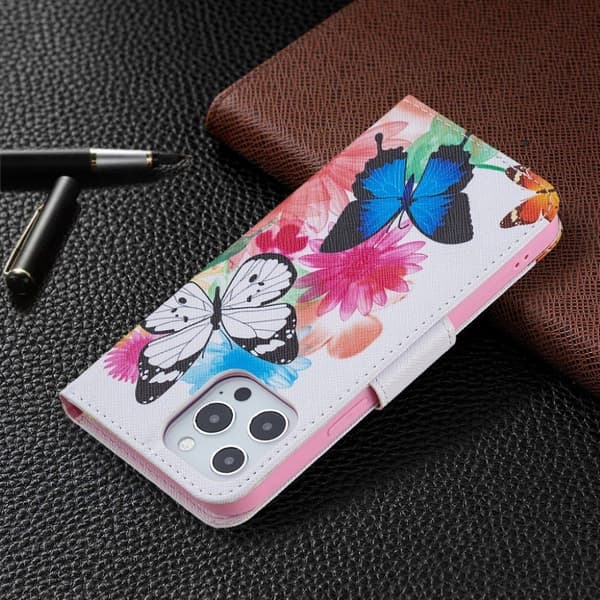 Wonderland iPhone 13 Pro Max flip-etui - To Sommerfugler Multicolor