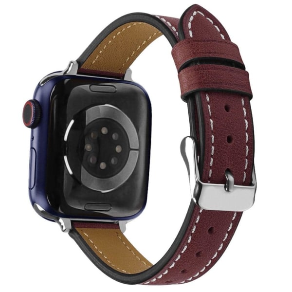 Apple Watch (45mm) retro genuine leather watch strap - Wine Red Röd