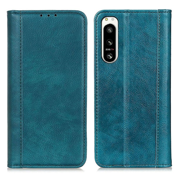 Äkta läder Sony Xperia 5 IV fodral med magnetisk stängning Grön