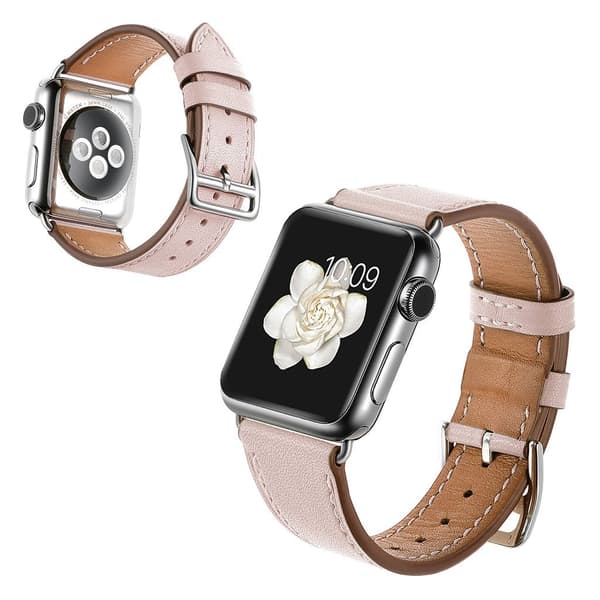 Apple Watch Series 5 44mm ægte læder Urrem - Lyserød Pink