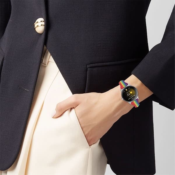 Google Pixel Watch klockarmband i äkta läder med silvcr-kontakt - Regnbåge multifärg