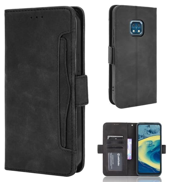 Stilfuldt Læder Etui med Pung til Nokia XR20 - Sort Black