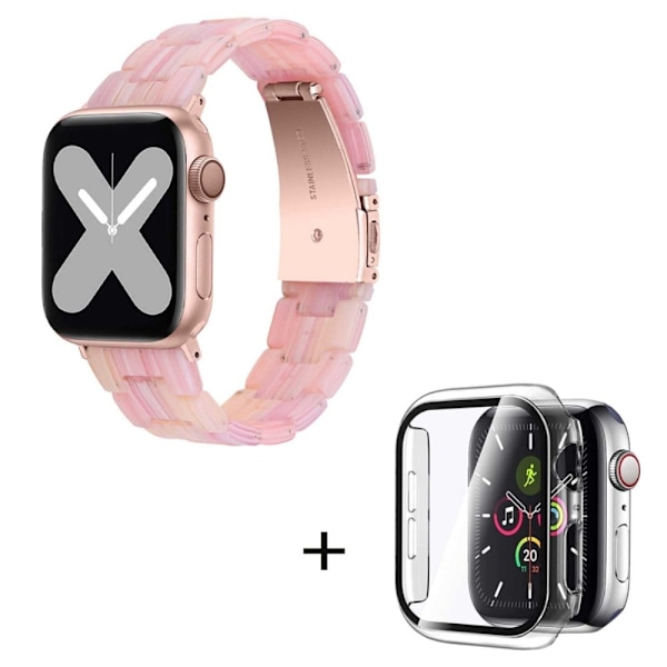 Apple Watch SE 2022 (40mm) klockarmband med 3 pärlor i resin och genomskinligt hölje - Sidenrosa Rosa