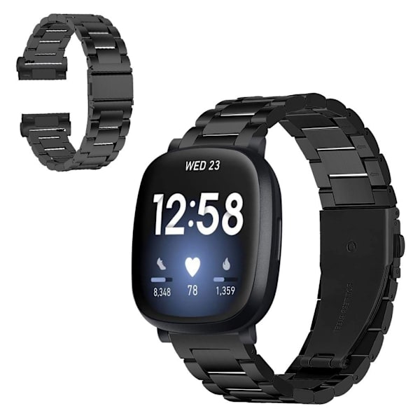 Fitbit Versa 3 / Sense unique rustfrit stål rem - sort Black