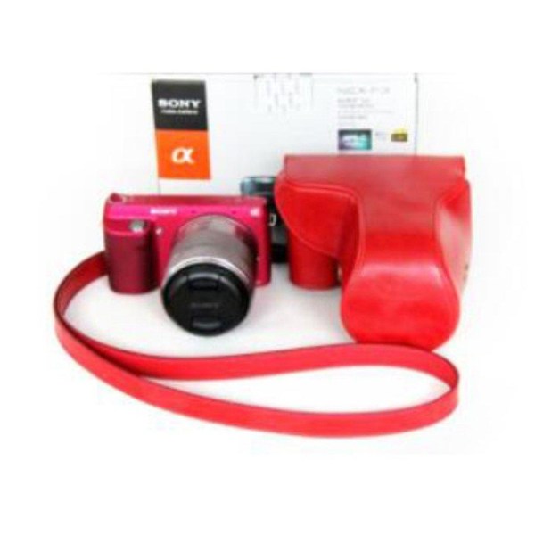 Sony NEX-F3 Bekvämt läder kamera skydd - Röd Röd