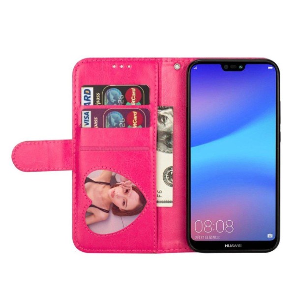 Huawei P20 Lite kimallepuuteri pinnoitettu synteetti nahkainen lompakko suojakotelo mobiilirannekkeella - Ruusu Pink