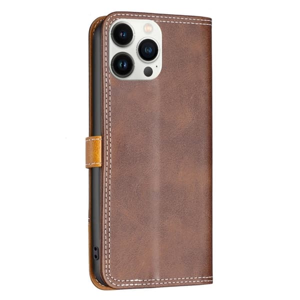 BINFEN to-farvet iPhone 13 Pro Max læderetui - Brun Brown