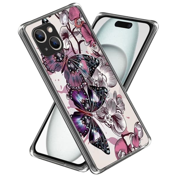 Deco iPhone 15 deksel - Lilla Sommerfugler Purple