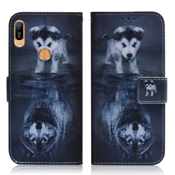 Huawei Y6 2019 mønstret læretui - Dog og refleksjon i vann Multicolor