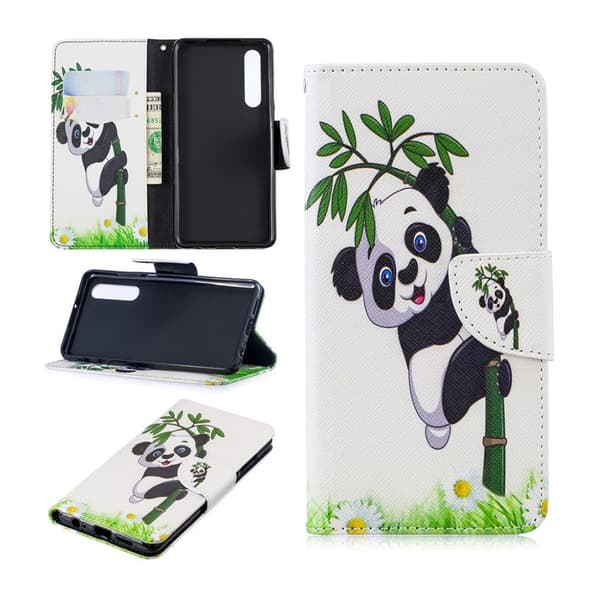 Huawei P30 mønstret læder flip etui - Skøn Panda Multicolor
