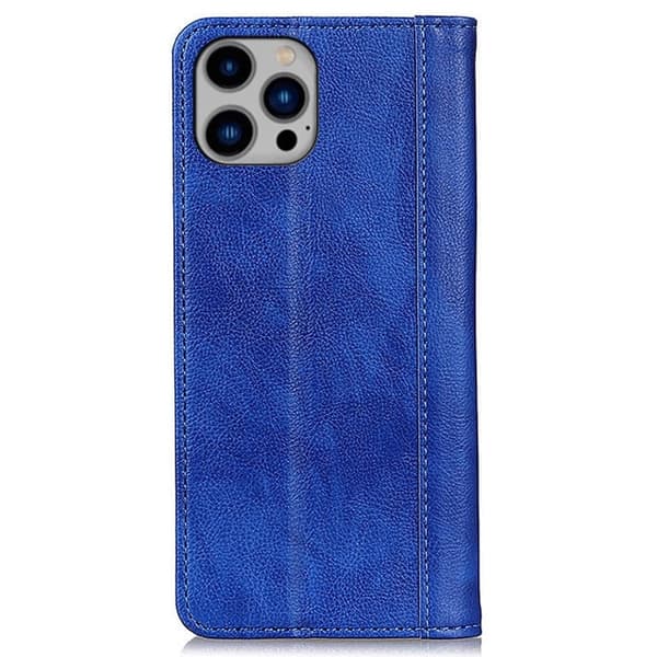 iPhone 14 Plus ægte læderetui med magnetisk lukning - Blå Blue