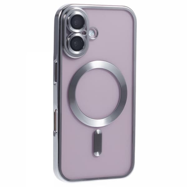 iPhone 16 Plus magnetisk etui Galvaniseringsramme Fleksibelt telefondeksel med objektivfilm - Sølv Silver grey